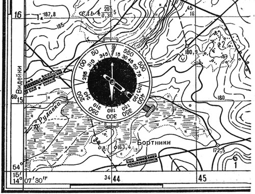Ориентирование карты по компасу